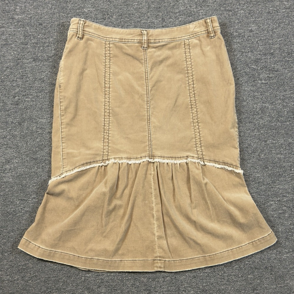 Anthropologie Louie Corduroy Fringe Skirt Tan Stretch Size 8 Peplum Hem Boho - Picture 10 of 10